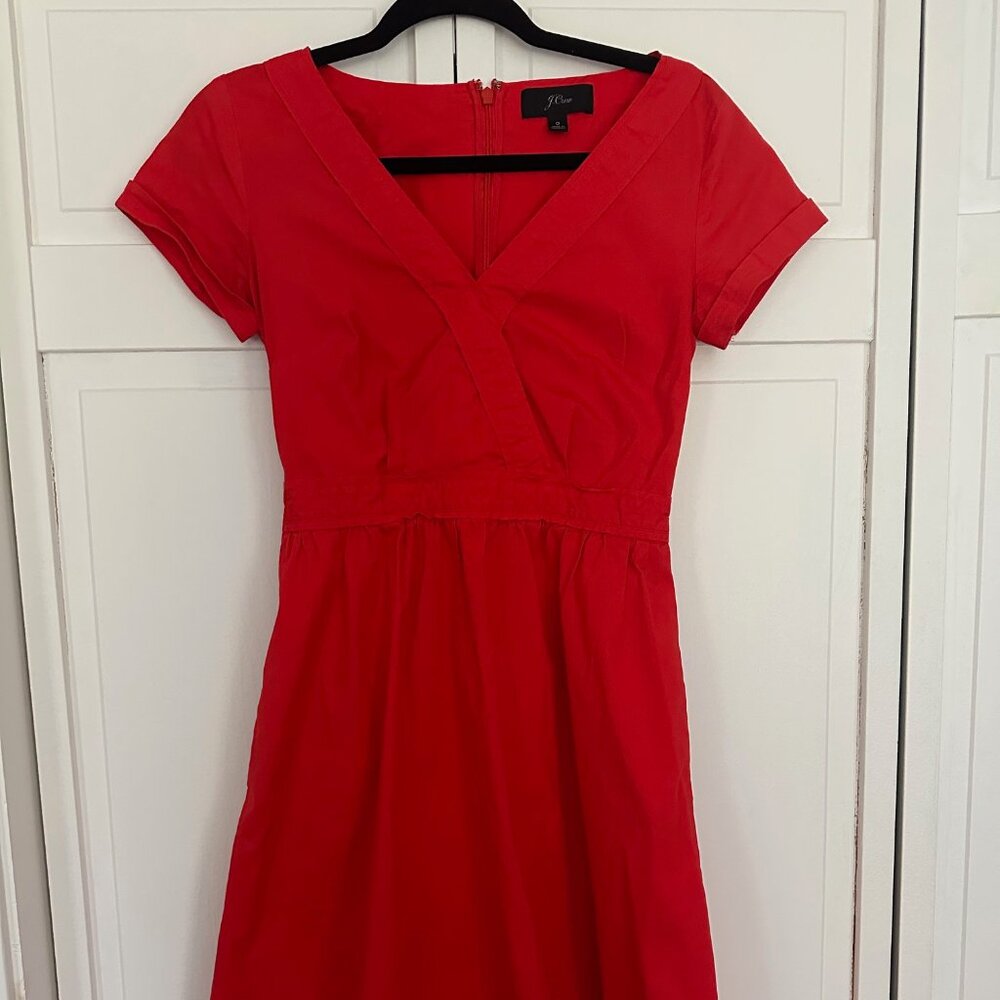 JCrew Red Poplin Midi Dress Size 0